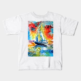 Sailboat at sunrise Kids T-Shirt